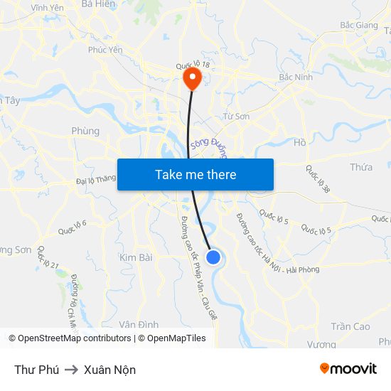 Thư Phú to Xuân Nộn map