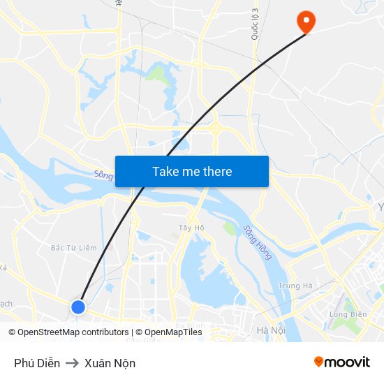 Phú Diễn to Xuân Nộn map