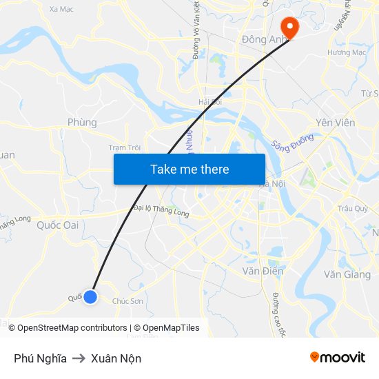 Phú Nghĩa to Xuân Nộn map