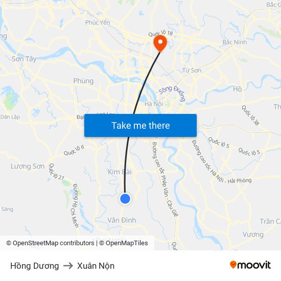 Hồng Dương to Xuân Nộn map