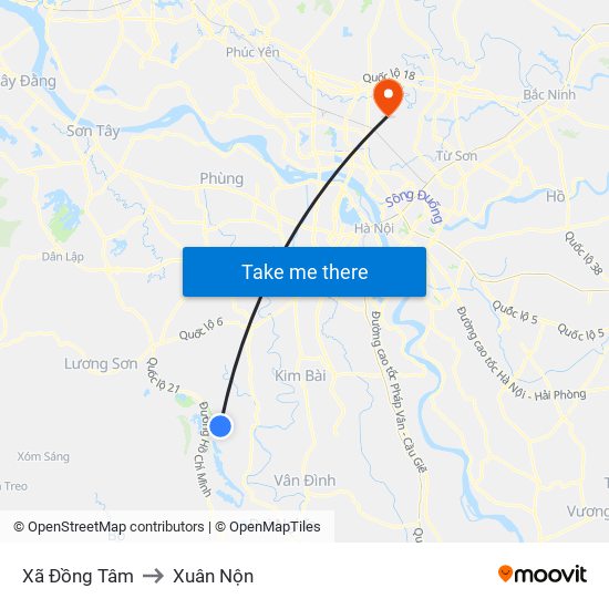 Xã Đồng Tâm to Xuân Nộn map