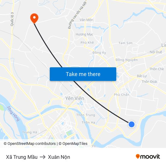 Xã Trung Mầu to Xuân Nộn map