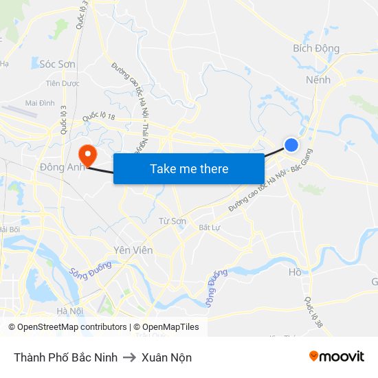 Thành Phố Bắc Ninh to Xuân Nộn map