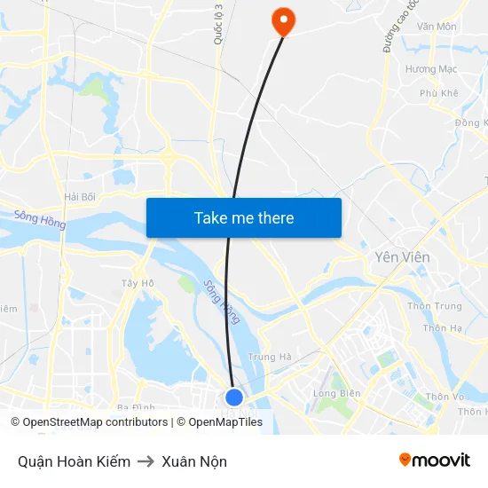 Quận Hoàn Kiếm to Xuân Nộn map