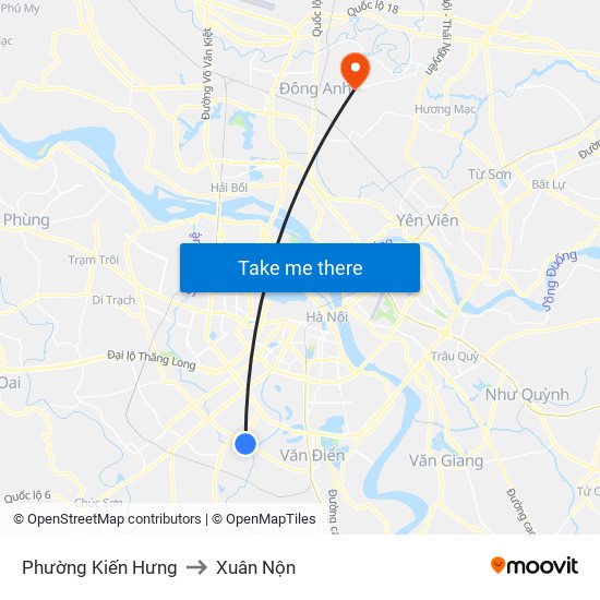 Phường Kiến Hưng to Xuân Nộn map