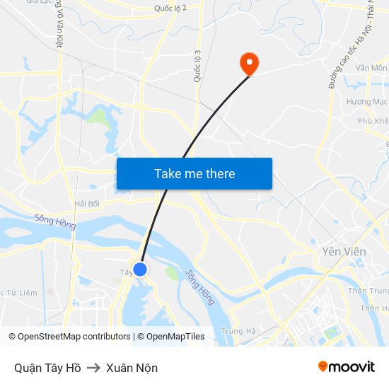 Quận Tây Hồ to Xuân Nộn map