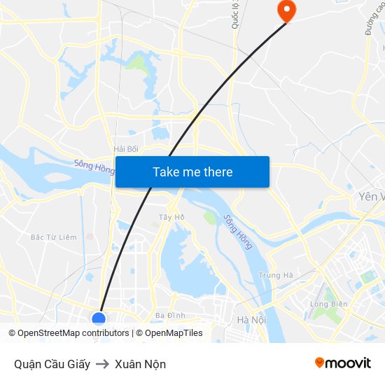 Quận Cầu Giấy to Xuân Nộn map