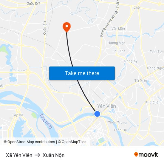 Xã Yên Viên to Xuân Nộn map