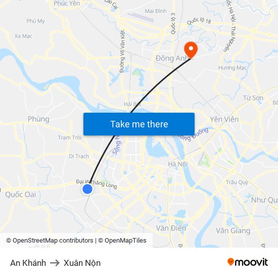 An Khánh to Xuân Nộn map