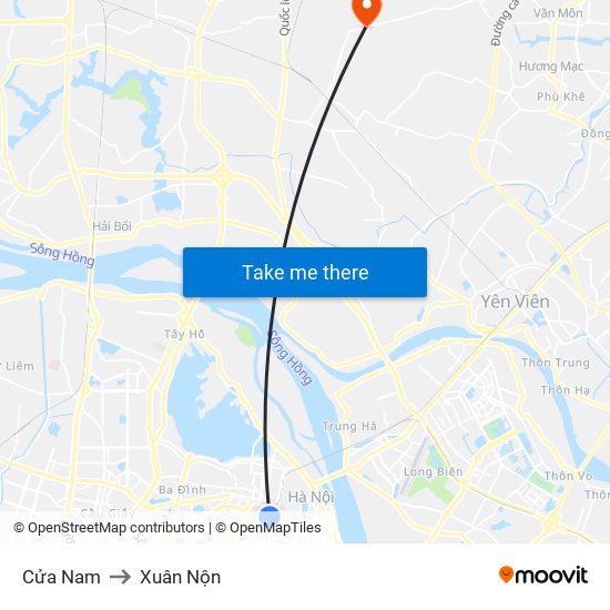 Cửa Nam to Xuân Nộn map