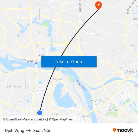 Dịch Vọng to Xuân Nộn map