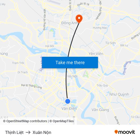 Thịnh Liệt to Xuân Nộn map