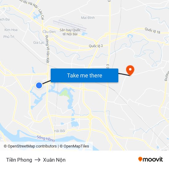 Tiền Phong to Xuân Nộn map