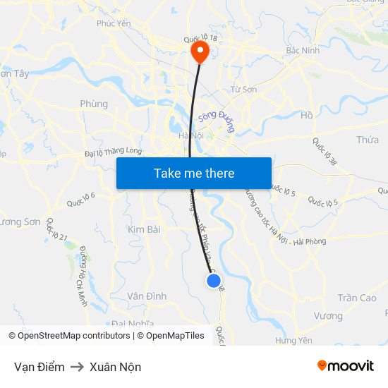 Vạn Điểm to Xuân Nộn map