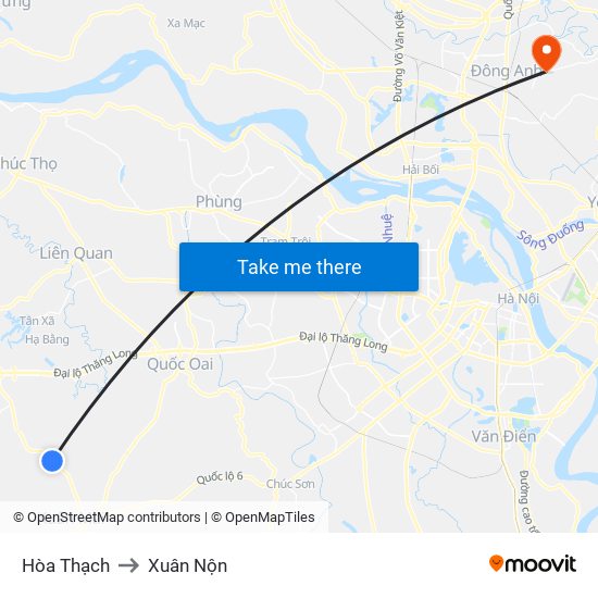 Hòa Thạch to Xuân Nộn map