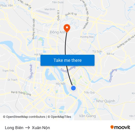 Long Biên to Xuân Nộn map