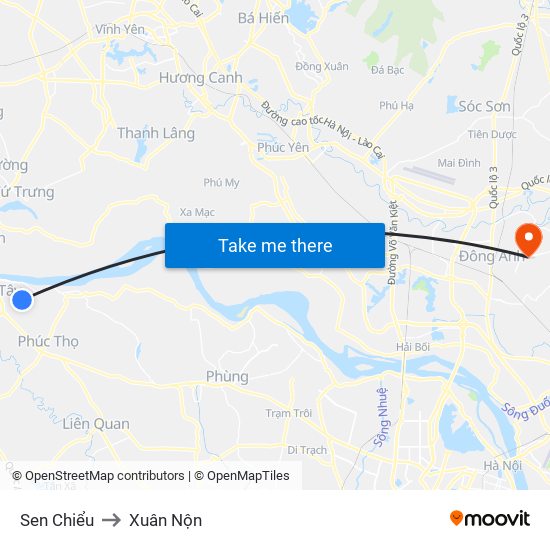 Sen Chiểu to Xuân Nộn map