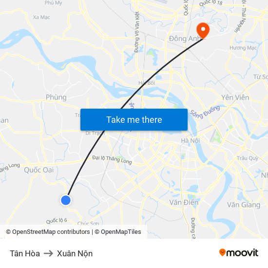 Tân Hòa to Xuân Nộn map