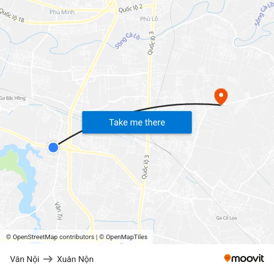 Vân Nội to Xuân Nộn map