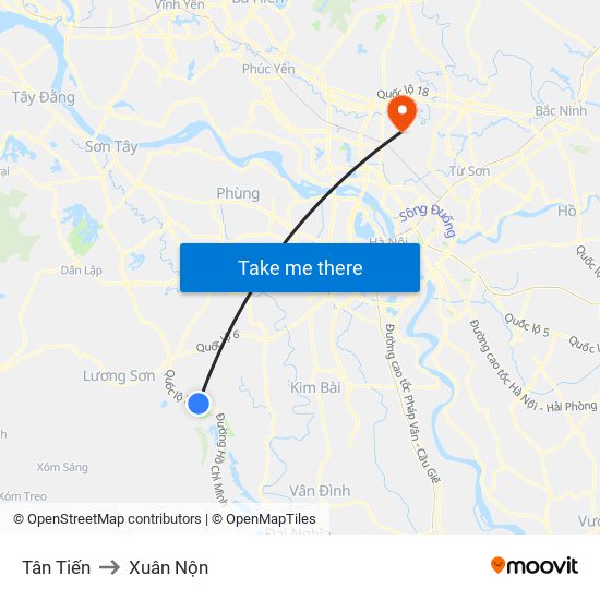 Tân Tiến to Xuân Nộn map