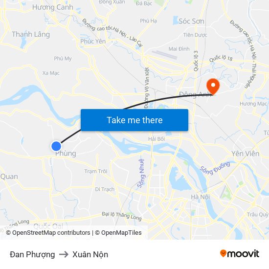 Đan Phượng to Xuân Nộn map