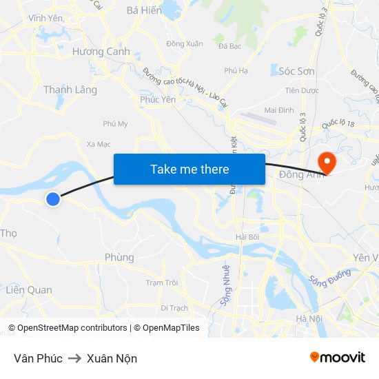 Vân Phúc to Xuân Nộn map