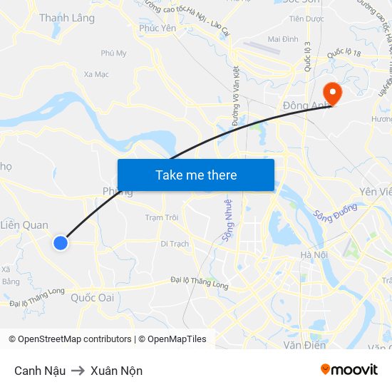Canh Nậu to Xuân Nộn map