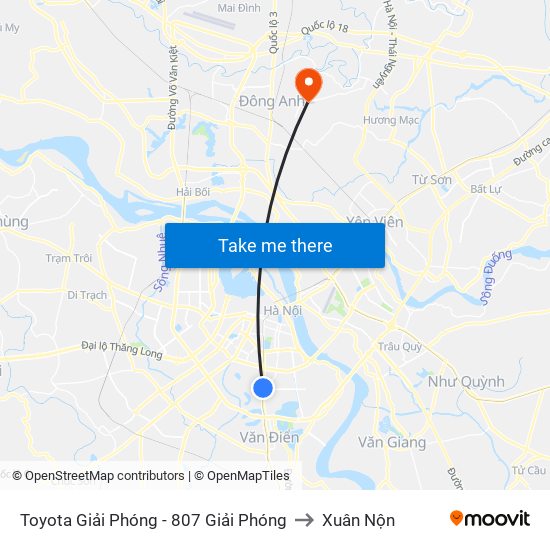 Toyota Giải Phóng - 807 Giải Phóng to Xuân Nộn map