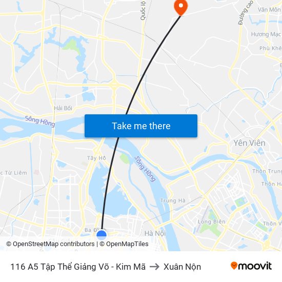 116 A5 Tập Thể Giảng Võ - Kim Mã to Xuân Nộn map