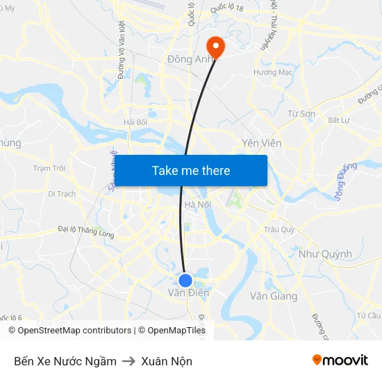 Bến Xe Nước Ngầm to Xuân Nộn map