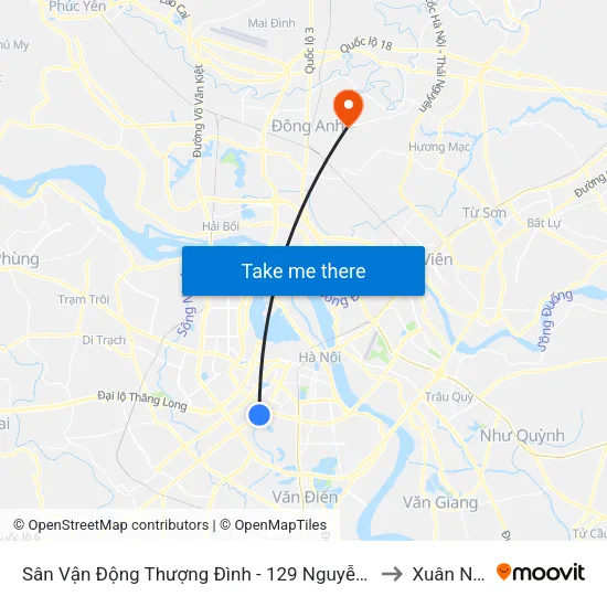 Sân Vận Động Thượng Đình - 129 Nguyễn Trãi to Xuân Nộn map