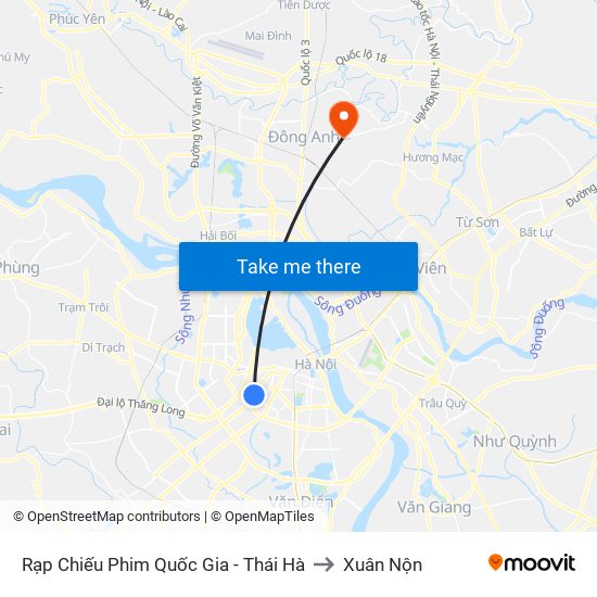 Rạp Chiếu Phim Quốc Gia - Thái Hà to Xuân Nộn map