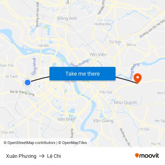 Xuân Phương to Lệ Chi map
