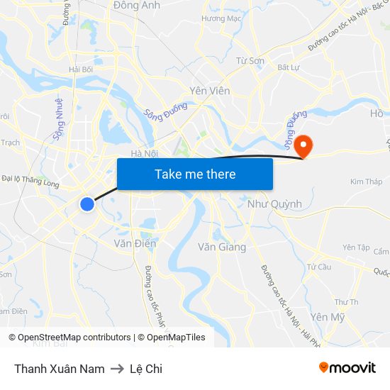 Thanh Xuân Nam to Lệ Chi map