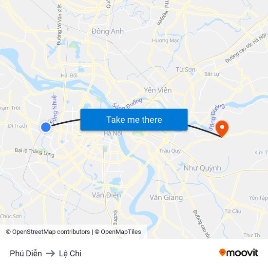 Phú Diễn to Lệ Chi map