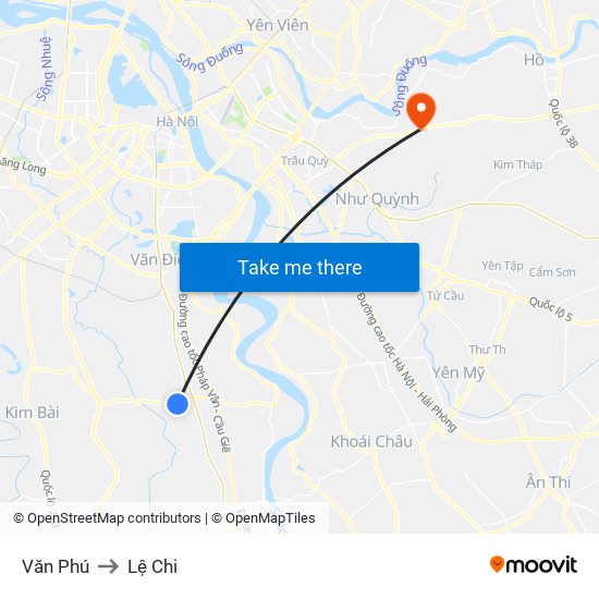 Văn Phú to Lệ Chi map