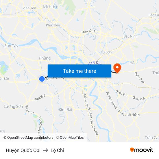 Huyện Quốc Oai to Lệ Chi map