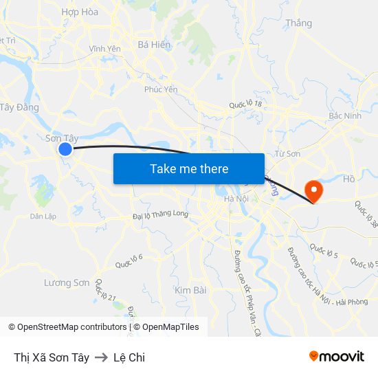 Thị Xã Sơn Tây to Lệ Chi map