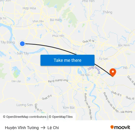 Huyện Vĩnh Tường to Lệ Chi map