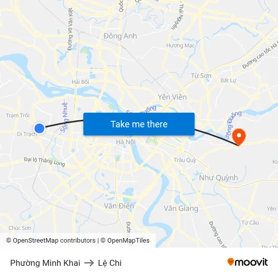 Phường Minh Khai to Lệ Chi map