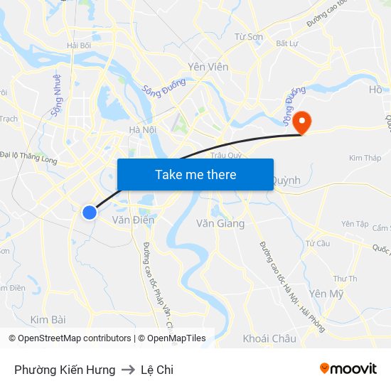 Phường Kiến Hưng to Lệ Chi map