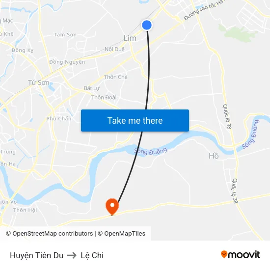 Huyện Tiên Du to Lệ Chi map