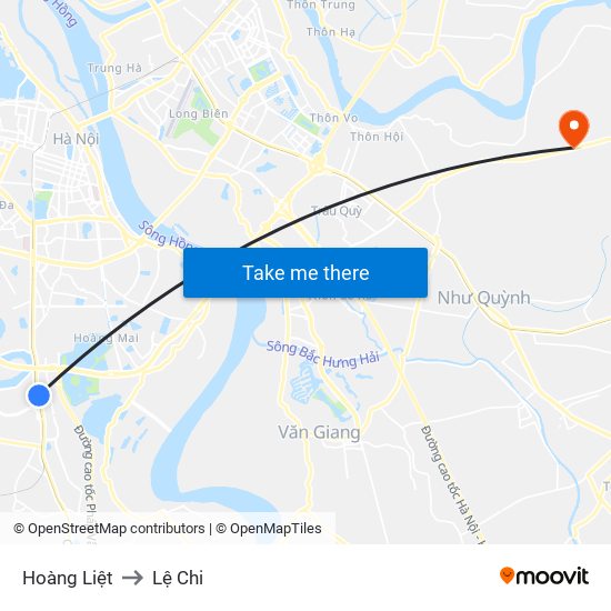 Hoàng Liệt to Lệ Chi map