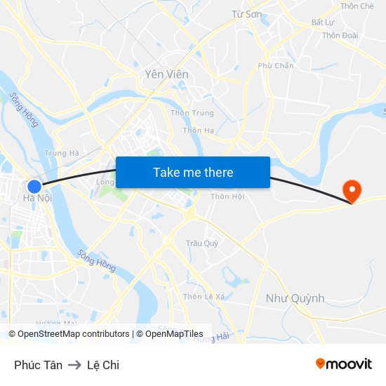 Phúc Tân to Lệ Chi map