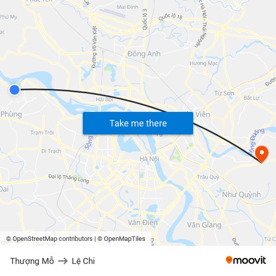 Thượng Mỗ to Lệ Chi map