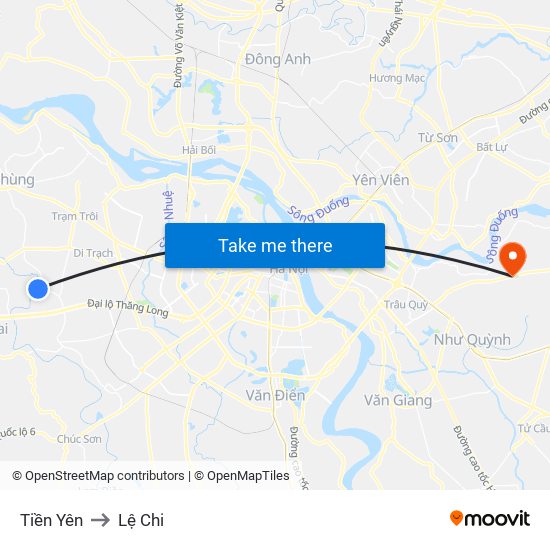 Tiền Yên to Lệ Chi map