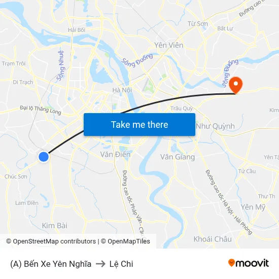 (A) Bến Xe Yên Nghĩa to Lệ Chi map