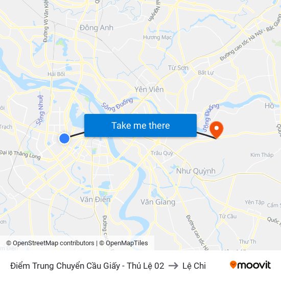 Điểm Trung Chuyển Cầu Giấy - Thủ Lệ 02 to Lệ Chi map