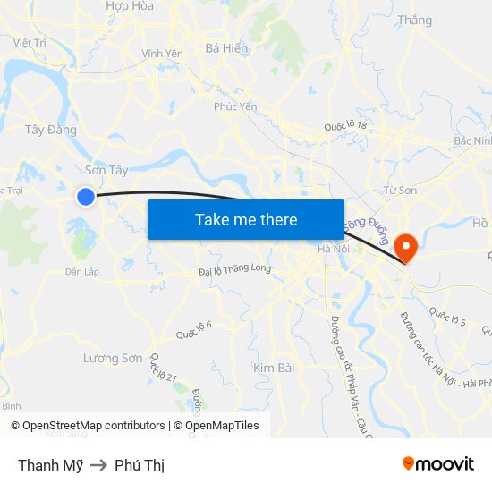 Thanh Mỹ to Phú Thị map