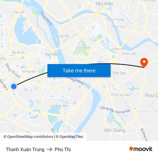 Thanh Xuân Trung to Phú Thị map